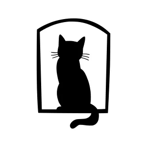 Silhouette Cat in Window Frame - Minimalist Design