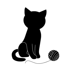 Cute Black Cat Silhouette with Yarn Ball
