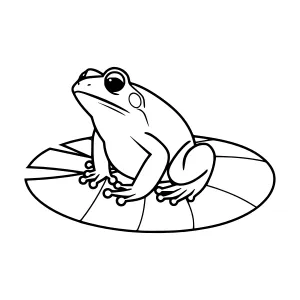 Cartoon Frog on Lotus Leaf - Black Outline