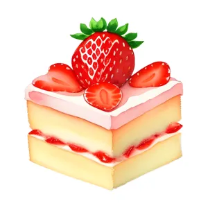 Watercolor Strawberry Cake Slice - Delicious Dessert Illustration