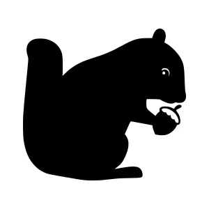 Silhouette Squirrel Eating Nut - Vector Illustration