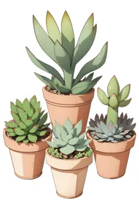 Cute Cartoon Succulents in Terracotta Pots