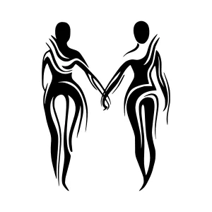 Silhouette Couple Holding Hands - Tribal Style