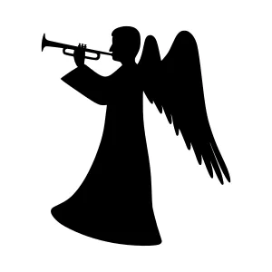 Silhouette Angel Playing Trumpet - Black Outline