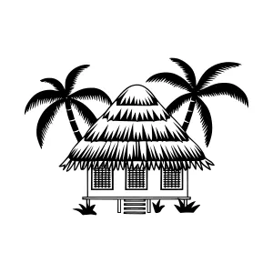 Tropical Hut Silhouette Palm Tree Illustration