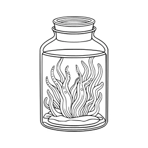 Jar with Seaweed Illustration - Line Art