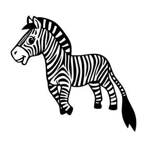 Cute Cartoon Zebra Illustration - Black & White Vector