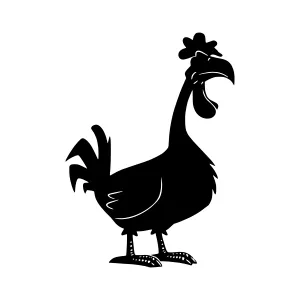 Cartoon Rooster Silhouette Black on White