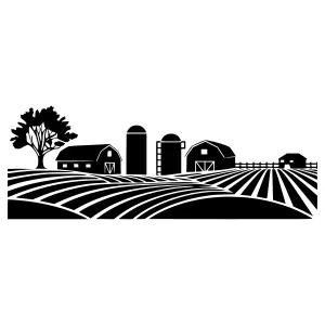 Black & White Farm Landscape Silhouette