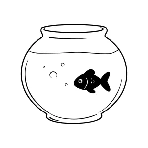 Goldfish in Glass Bowl - Black Outline