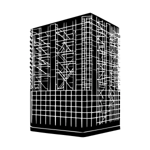 Black & White Grid Building Vector Illustration