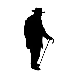 Silhouette Elderly Man Walking with Cane