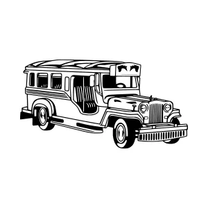 Vintage Jeepney Illustration - Black & White Vector