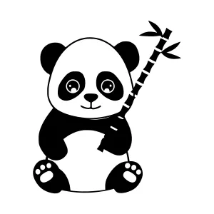Cute Panda with Bamboo - Vector Illustration