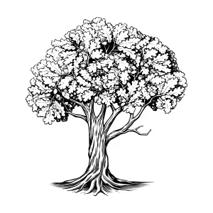 Vintage Tree Illustration - Black & White Oak