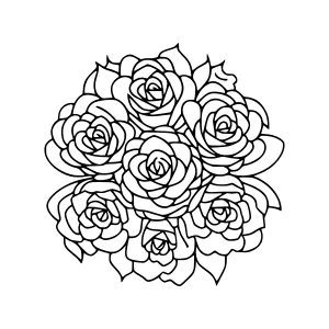 Black Rose Floral Outline Vector Illustration