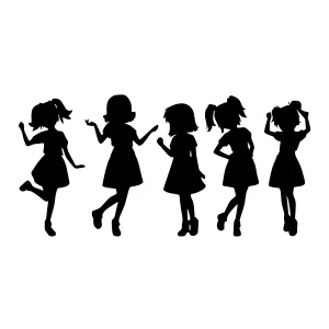 Silhouette Girls Dancing - Black & White Vector