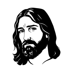 Black & White Jesus Portrait - Religious Illustration
