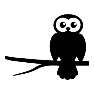 Cute Black Owl Silhouette on Branch