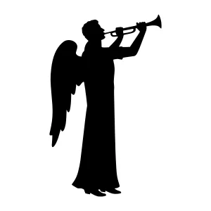Silhouette Angel Playing Trumpet - Black Outline
