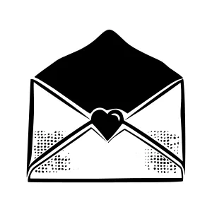 Black & White Envelope with Heart - Illustration
