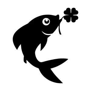 Black Fish Silhouette with Shamrock - Vector Icon
