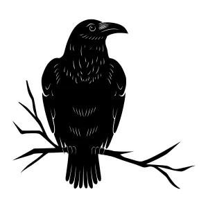 Silhouette Raven on Branch - Black Outline