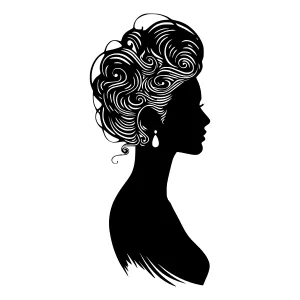 Black Silhouette Woman Head with Intricate Hair Design