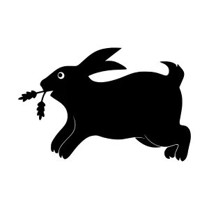 Black Rabbit Silhouette with Acorn - Vector Illustration