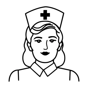 Nurse Illustration - Black & White Line Art