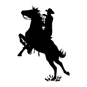 Silhouette Cowboy Riding Horse - Black Outline