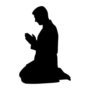 Silhouette Man Kneeling in Prayer - Black Outline