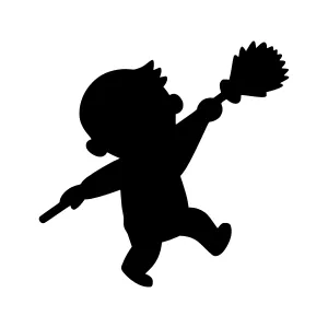 Silhouette Boy with Broom - Playful Vector Illustration
