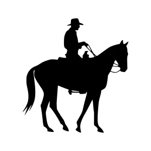Silhouette Cowboy Riding Horse - Vector Illustration