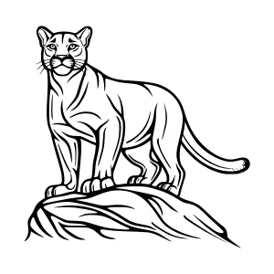 Elegant Black Silhouette Puma on Rock