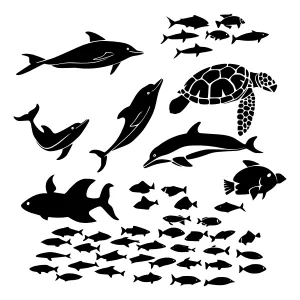 Silhouette Marine Animals - Dolphins, Turtles & Fish