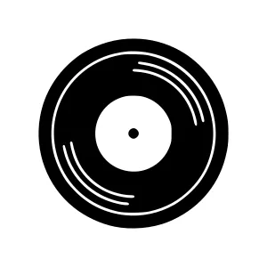 Vinyl Record Icon - Black & White Outline