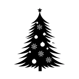 Black Christmas Tree Silhouette with Ornaments