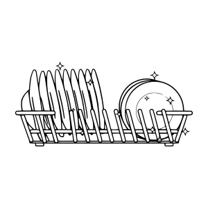 Dish Rack Illustration - Black & White Line Art