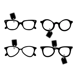 Black Glasses Icon Set with Tags