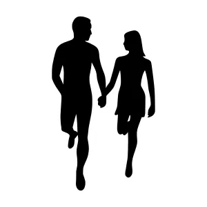 Silhouette Couple Walking - Minimalist Vector