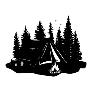 Black Silhouette Camping Scene