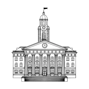 Detailed Black & White Town Hall Illustration