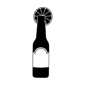 Beer Bottle with Lemon Slice - Black & White Silhouette