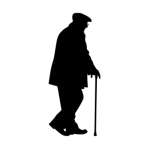 Silhouette Elderly Man Walking with Cane