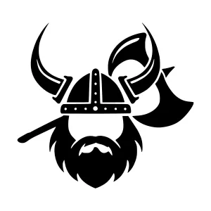 Viking Helmet & Axe Icon - Black Silhouette