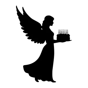 Angel Delivering Birthday Cake Silhouette