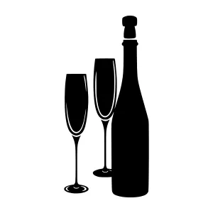 Black & White Champagne Bottle & Glasses Icon