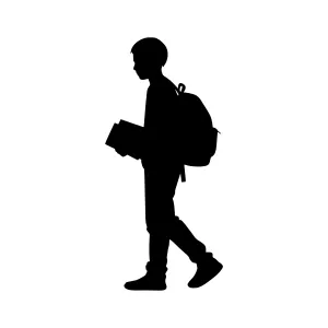 Silhouette Boy Walking - Backpack & Books
