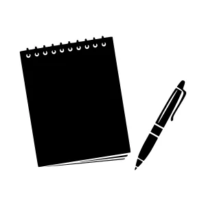 Black Notebook and Pen - Minimalist Icon